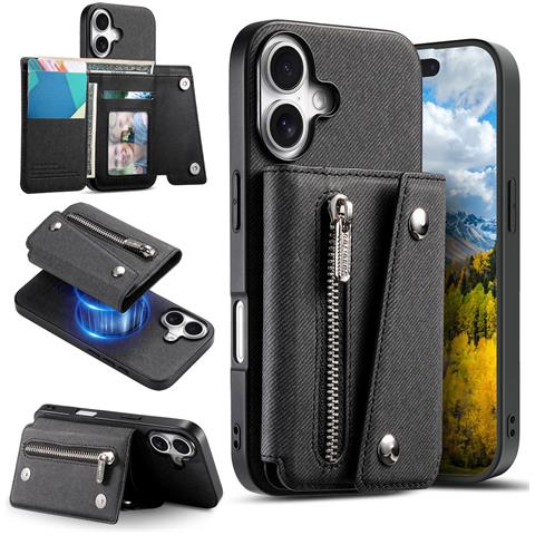 Custodia A Portafoglio Magnetica Nera Compatibile Con Iphone 17 - Cover A Libro Con Porta Carte E Supporto Magsafe - Foto 1