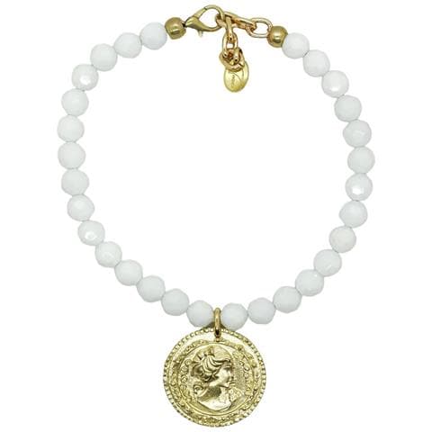 Collana In Cristallo Bianco E Moneta Gd In Oro - Foto 1