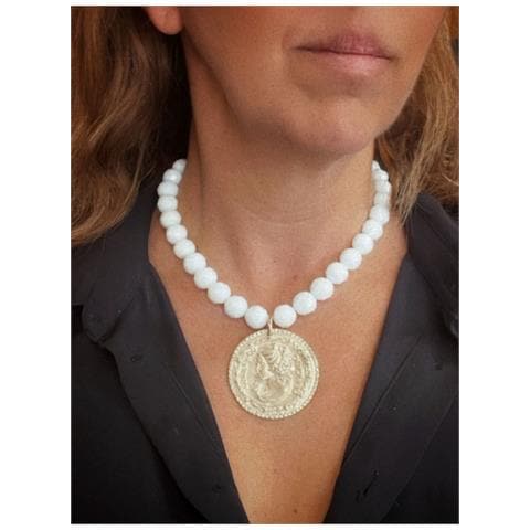 Collana In Cristallo Bianco E Moneta Gd In Oro - Foto 3