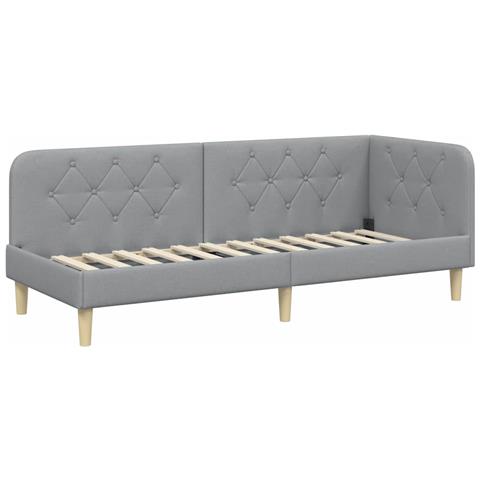 Cornice del letto ad angolo Grigio chiaro 80 x 200 cm Tessuto - Foto 1