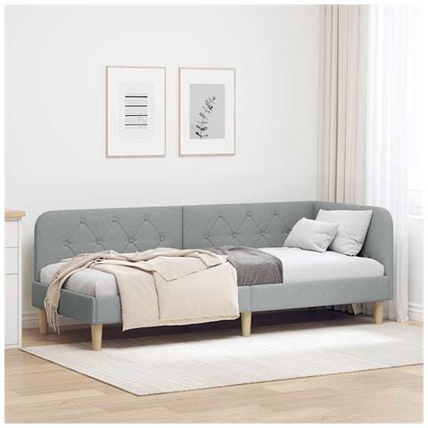 Cornice del letto ad angolo Grigio chiaro 80 x 200 cm Tessuto - Foto 2
