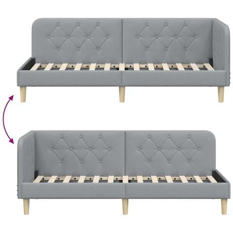 Cornice del letto ad angolo Grigio chiaro 80 x 200 cm Tessuto - Foto 9
