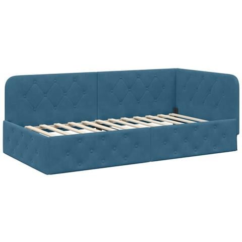 Cornice del letto ad angolo Blu 100 x 200 cm Velluto - Foto 1