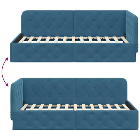 Cornice del letto ad angolo Blu 100 x 200 cm Velluto - Foto 9