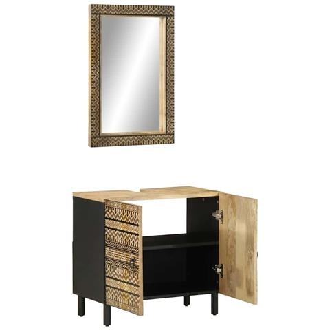 Set Mobili da Bagno 2pz in Legno Massello di Mango - Foto 2
