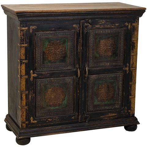 Mobile Da Ingresso Fatto A Mano In Legno, Vetro E Metallo Con 2 Ante Marroni 90x40x90 - Foto 1