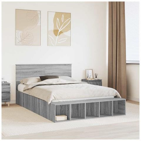 Struttura del letto con lo scaffale Grigio Sonoma 140 x 200 cm - Foto 2