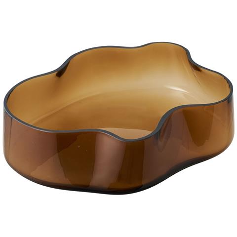 Vassoio In Vetro Fumé Marrone Con Bordi Ondulati 29,5x24 Cm - Foto 1