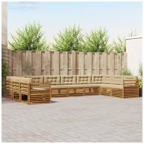 Set divani 10 pcs Naturale e Beige Legno di Acacia Massello - Foto 2