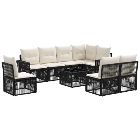 Set Divano da Giardino 9 pcs Nero e Bianco Crema polyrattan - Foto 1