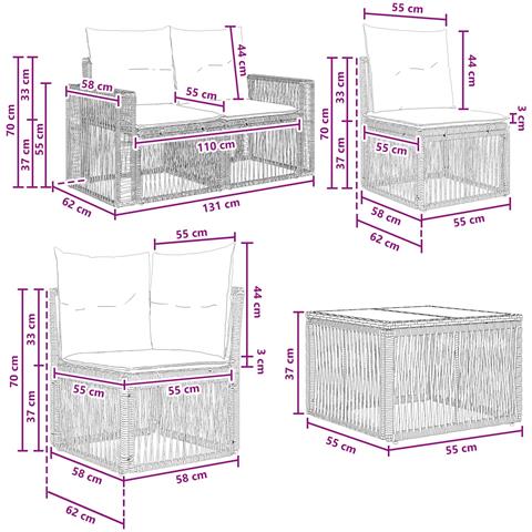 Set Divano da Giardino 9 pcs Nero e Bianco Crema polyrattan - Foto 9
