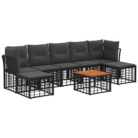 Set di divani da esterno 8 pcs Nero e Grigio scuro Poliestere - Foto 1
