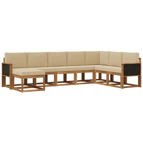 Set di divani da esterno con cuscino 8 pcs Naturale e Beige - Foto 1