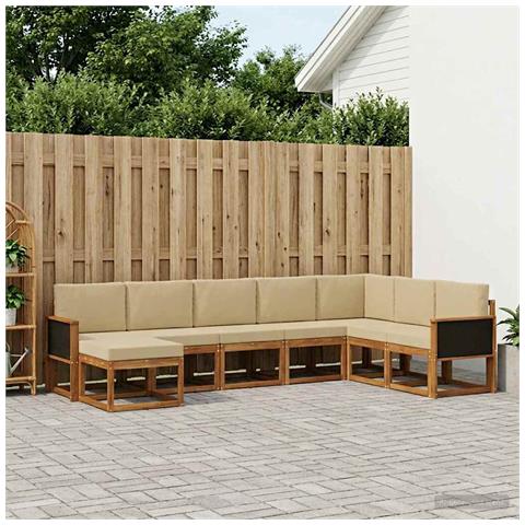 Set di divani da esterno con cuscino 8 pcs Naturale e Beige - Foto 2