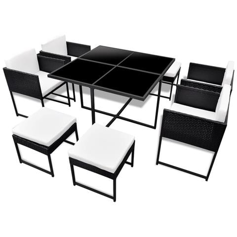 Set Tavolo E Sedie Per Esterni 21 Pz In Polirattan Leggero Nero - Foto 1