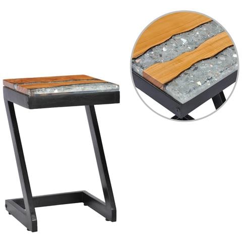 Tavolino Da Caffè 30x30x50 Cm Legno Massello Teak E Poliresina - Foto 1