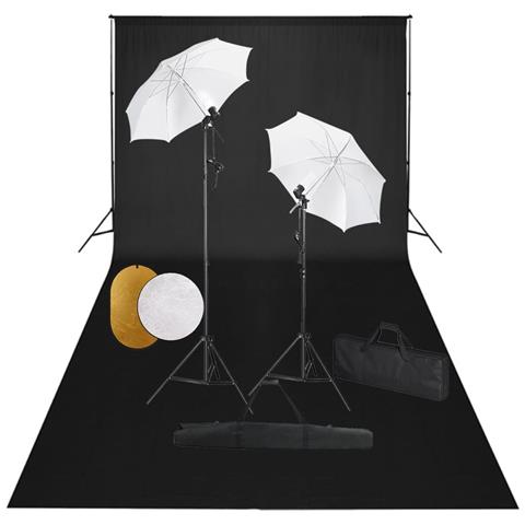 Kit Studio Fotografico con Luci Ombrelli Fondale e Riflettore - Foto 1