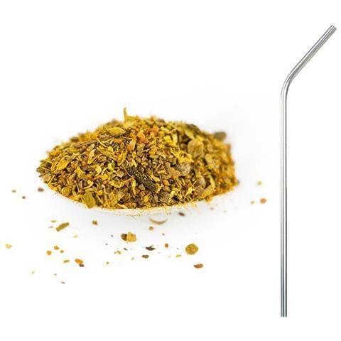 Tè Alle Erbe Biologiche Con Curcuma E Zenzero 20 Sacchetti + 4 Cannucce In Acciaio Inossidabile - Foto 1