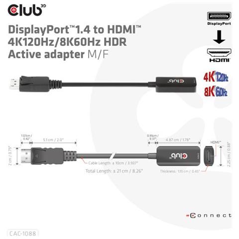 Cac-1088 Cavo E Adattatore Video 0,21 M Displayport Hdmi Nero - Foto 3
