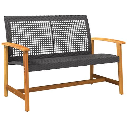 Panca da Giardino Nera 112 cm in Polyrattan e Legno di Acacia - Foto 2