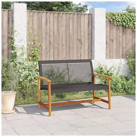 Panca da Giardino Nera 112 cm in Polyrattan e Legno di Acacia - Foto 3