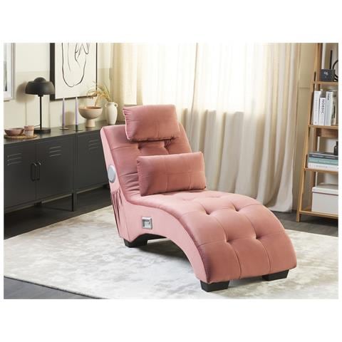 Chaise Longue Simorre Velluto Rosa Pastello Con Altoparlante Bluetooth Integrato - Foto 1