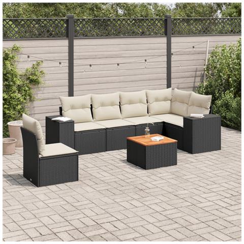 Set Divani Da Giardino Con Cuscini 7pz Nero Polyrattan - Foto 1
