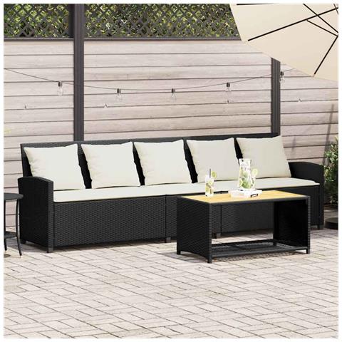 Divano da Giardino a 5 Posti con Cuscini Nero in Polyrattan - Foto 1