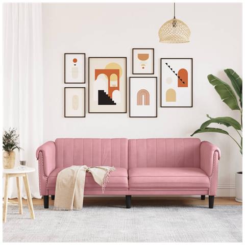 Divano A 3 Posti Rosa In Velluto - Foto 3