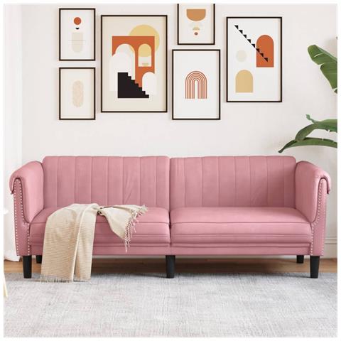 Divano A 3 Posti Rosa In Velluto - Foto 1