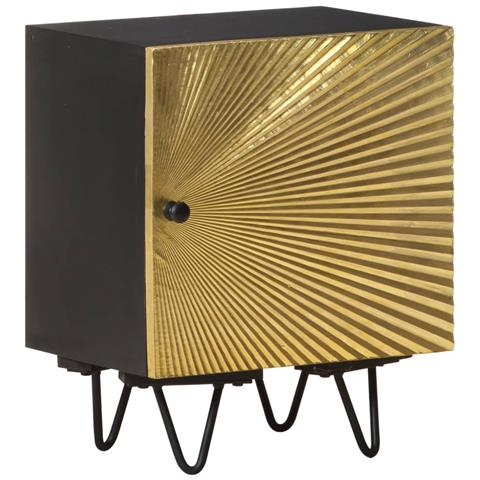 Comodino Con Frontale In Ottone 40x30x50cm In Massello Di Mango - Foto 2