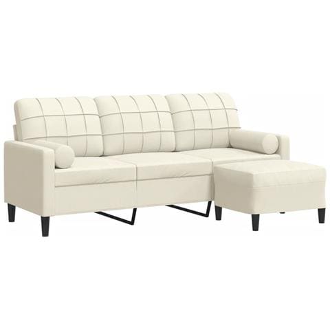 Divano a 3 Posti con Poggiapiedi Crema 180 cm in Velluto - Foto 1