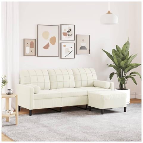 Divano a 3 Posti con Poggiapiedi Crema 180 cm in Velluto - Foto 2