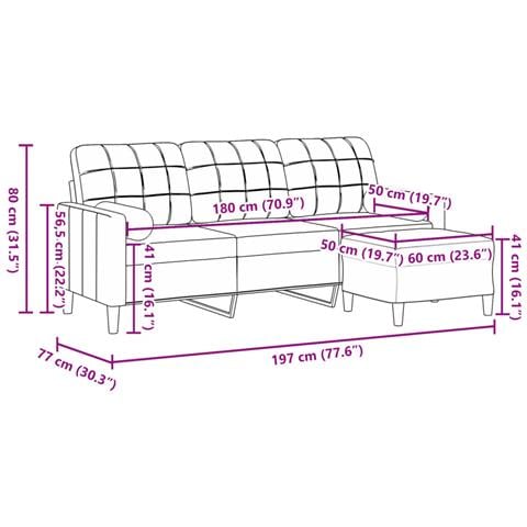 Divano a 3 Posti con Poggiapiedi Crema 180 cm in Velluto - Foto 7