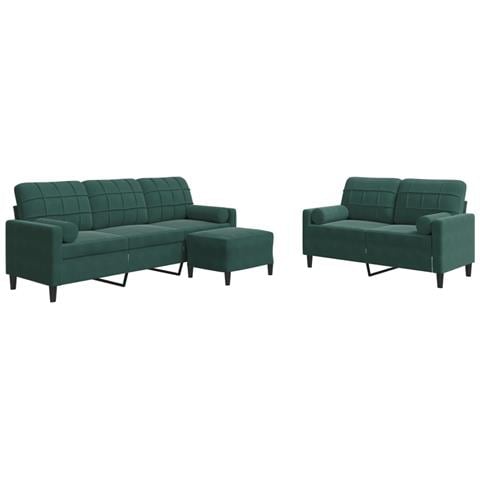 Set di Divani 3 pz con Cuscini e Rinforzi Verde scuro Velluto - Foto 1