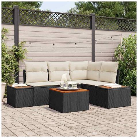 Set divano da giardino 5 pezzi con cuscini Nero Polyrattan Acacia - Foto 2