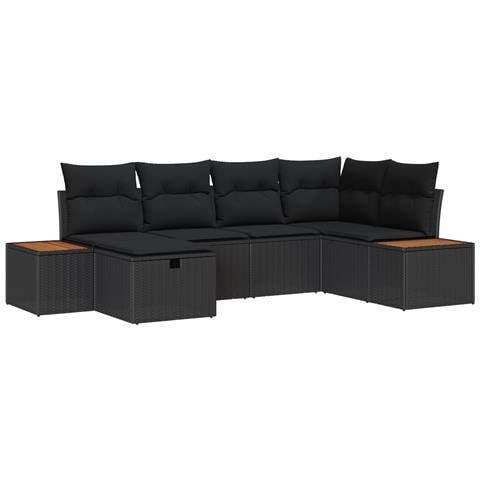 Set Divano da Giardino a 6 Pezzi con Cuscini Nero Polyrattan - Foto 1