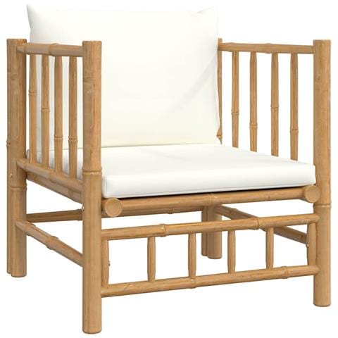 Divano da Giardino con Cuscini Bianco Crema in Bambù - Foto 1