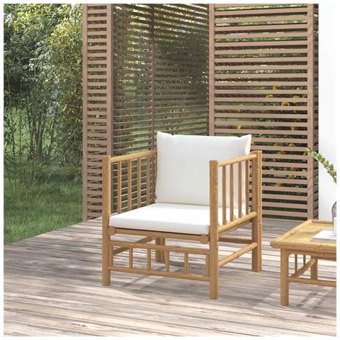 Divano da Giardino con Cuscini Bianco Crema in Bambù - Foto 2