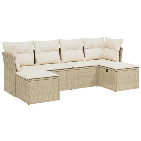 Set Divano da Giardino 6 pz con Cuscini Beige in Polyrattan - Foto 1