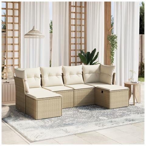Set Divano da Giardino 6 pz con Cuscini Beige in Polyrattan - Foto 2