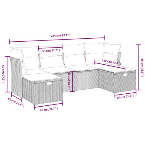 Set Divano da Giardino 6 pz con Cuscini Beige in Polyrattan - Foto 4