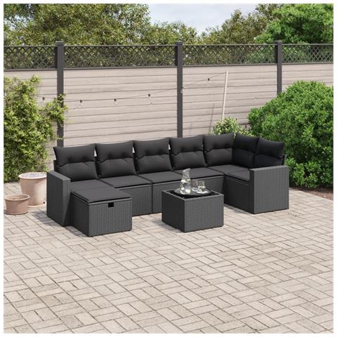 Set Divani da Giardino con Cuscini 8 pz Nero in Polyrattan - Foto 2