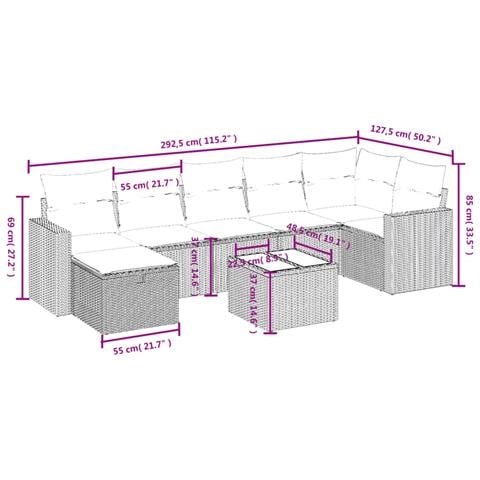 Set Divani da Giardino con Cuscini 8 pz Nero in Polyrattan - Foto 4