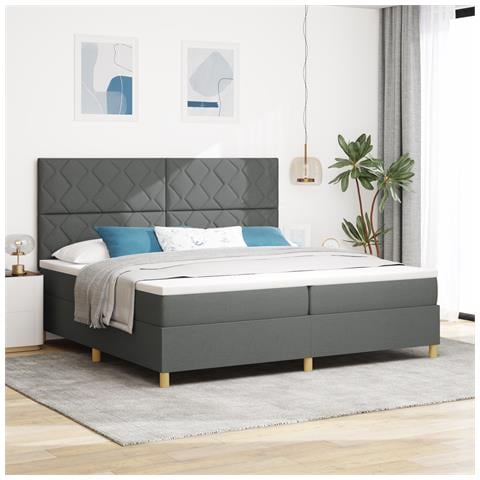 Letto Box Spring con Materasso & LED Grigio Scuro 200x200 cm in Tessuto - Foto 2