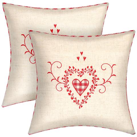 Set Di 2 Copricuscini 40x40 Cm Con Ricamo Cuore A Quadrato - Foto 5