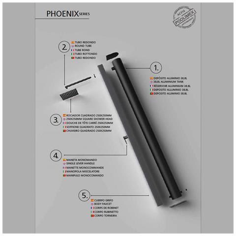 Imex Doccia Piscina In Acciaio 316 Grigio Cobalto E Nero Opaco Con Rubinetto Monovia E Diffusore Anticalcare Phoenix - Foto 6