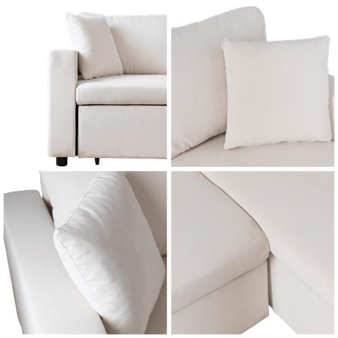 Clarkdivano Letto Angolare A 3 Posti In Velluto A Coste Beige - Foto 9