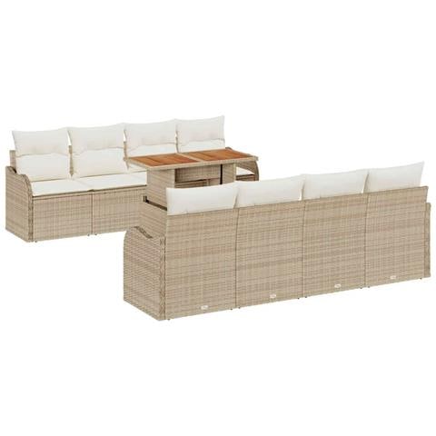 Set Divano da Giardino 9 pcs Beige Poly Rattan - Foto 1
