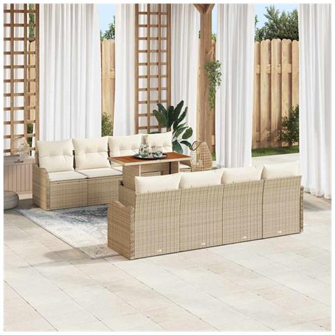 Set Divano da Giardino 9 pcs Beige Poly Rattan - Foto 2